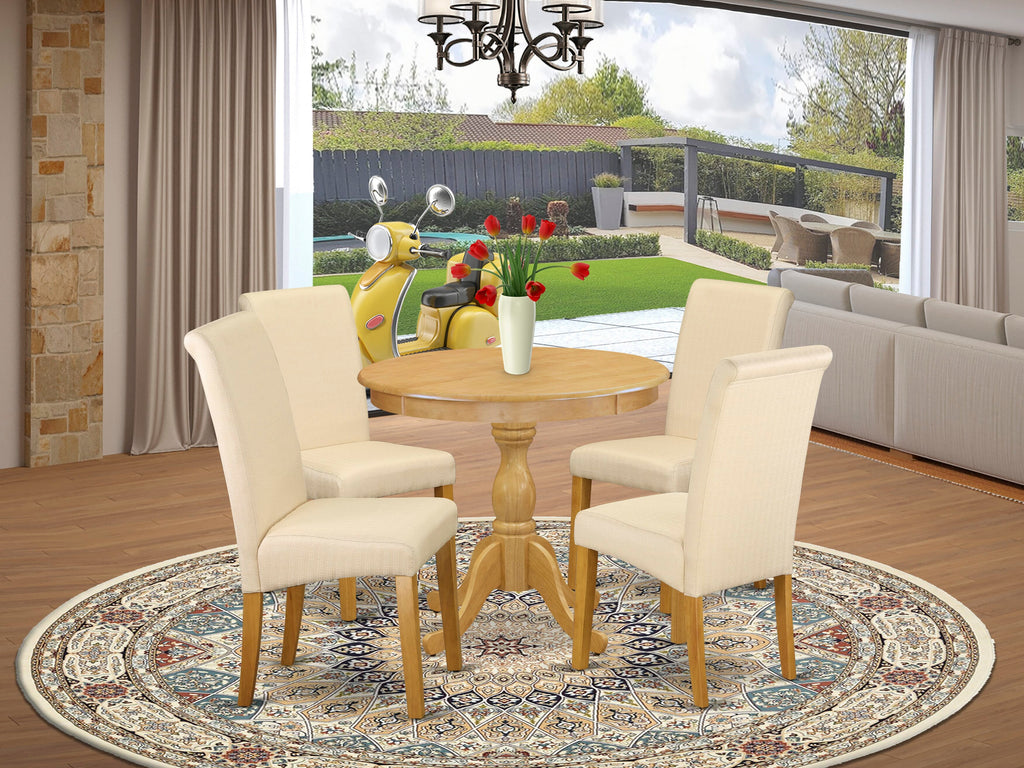 5-Piece Dropleaf Dining Set with Parson Chairs in Light Beige,  DMBA5-J8W-KM, Oak Finish 42