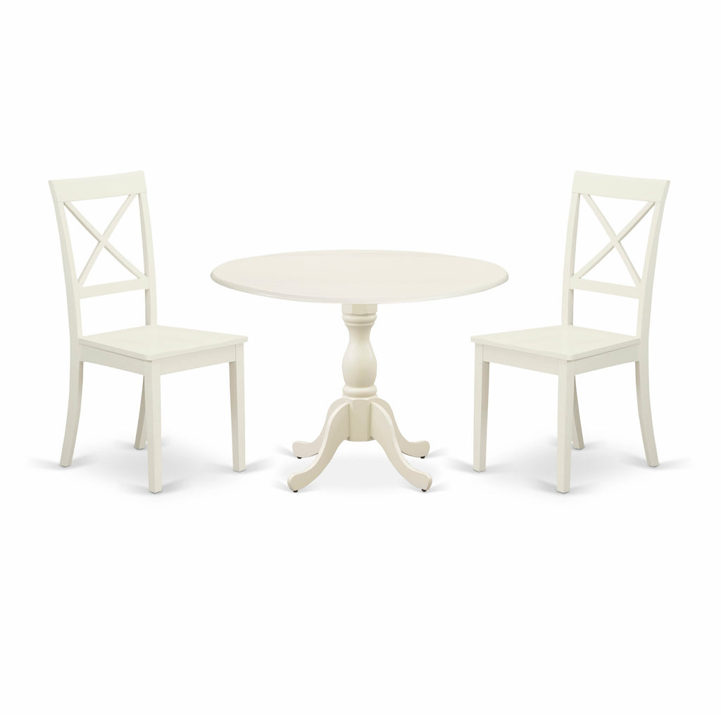 Elevate Dining with DMBO3-6BL-7 3 Piece Set Featuring Dropleaf Table & Chairs, 42 Linen White Finish