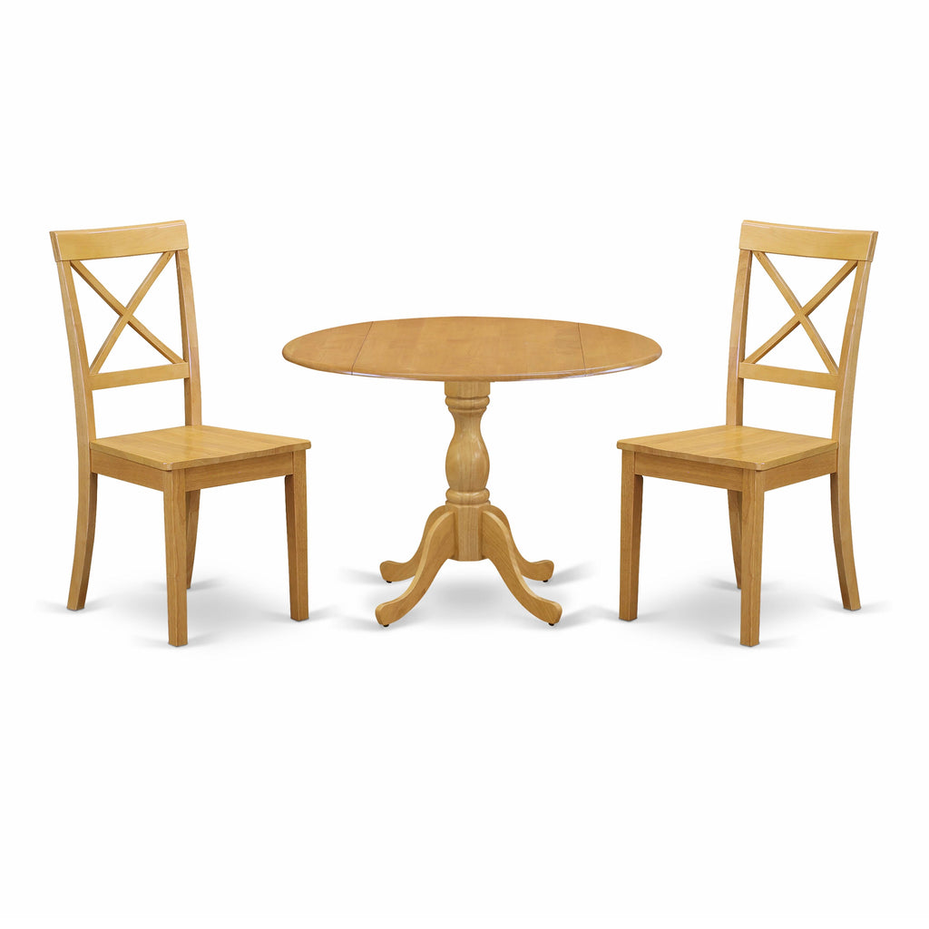 DMBO3-9PL-3 Three-Piece Compact Dining Set with Round Leaf Table & Two Wood Chairs, 42x42 Oak Wood Design