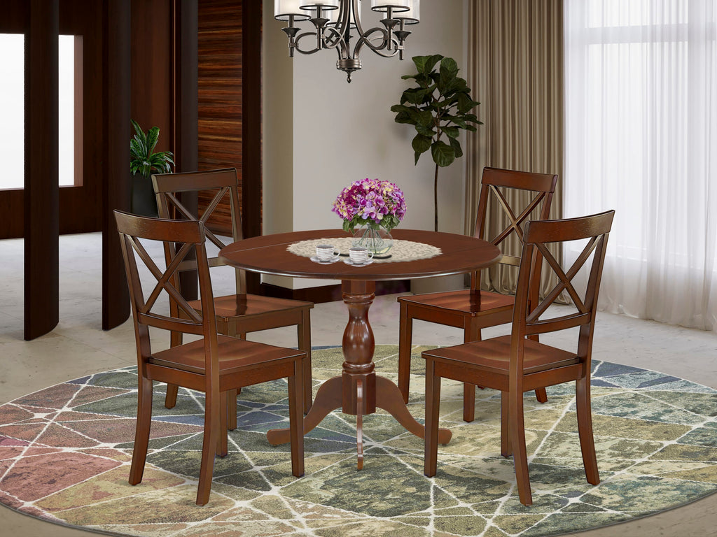 DMBO5-DW9-Y Delightful Dining Set 5-Piece Round Table with Dropleaf & 4 Chairs, Mahogany Elegance