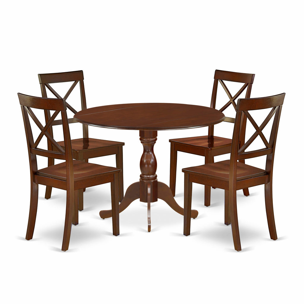 DMBO5-DW9-Y Delightful Dining Set 5-Piece Round Table with Dropleaf & 4 Chairs, Mahogany Elegance