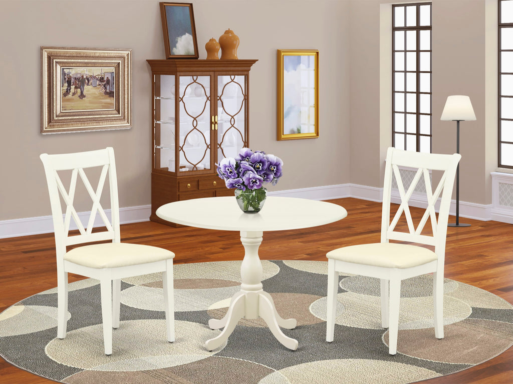 Compact 3-Piece Kitchen Set DMCL3-I43-5 Dropleaf Table & Linen White Chairs