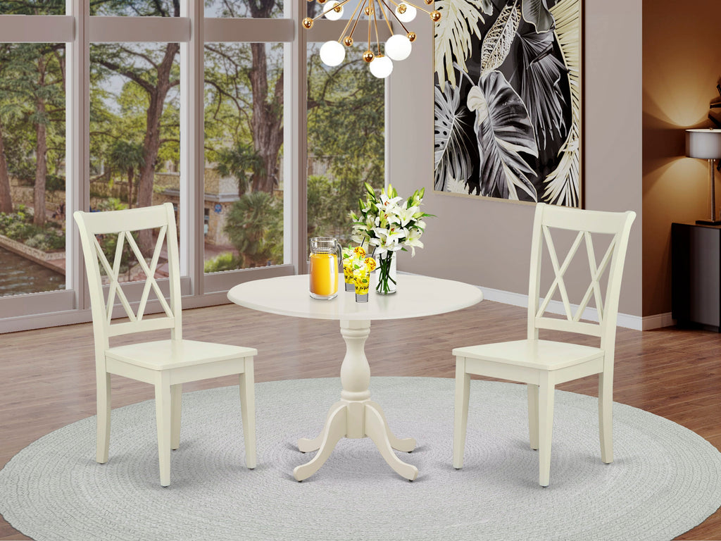 DMCL3-FYF-B Compact 3-Piece Dining Ensemble with Dropleaf Table and Two Chairs - 42 Linen White, Ideal for Cozy Spaces