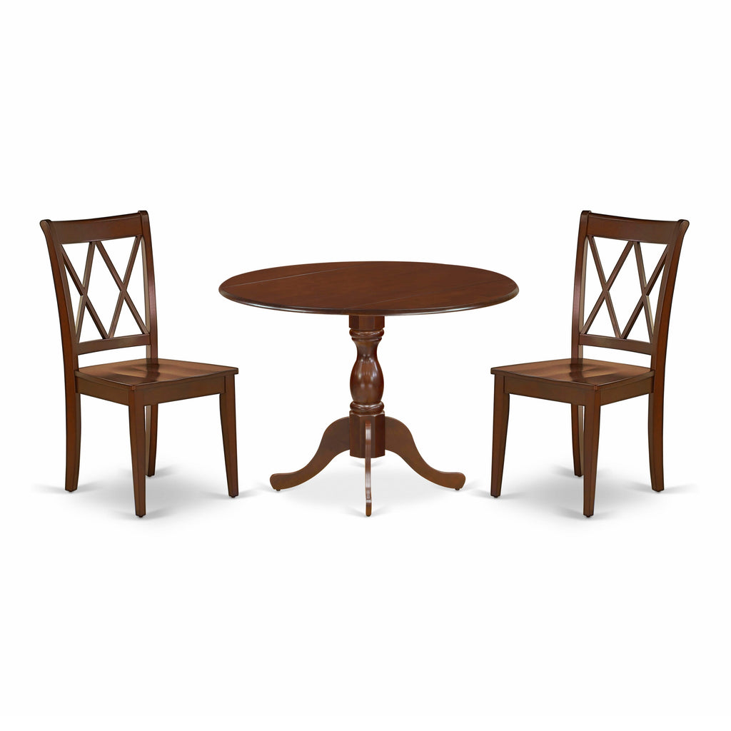 DMCL3-RM1-W Dining Collection 3 Piece Set with Round Table & Dropleaf, 2 Chairs 42x42 Mahogany Finish