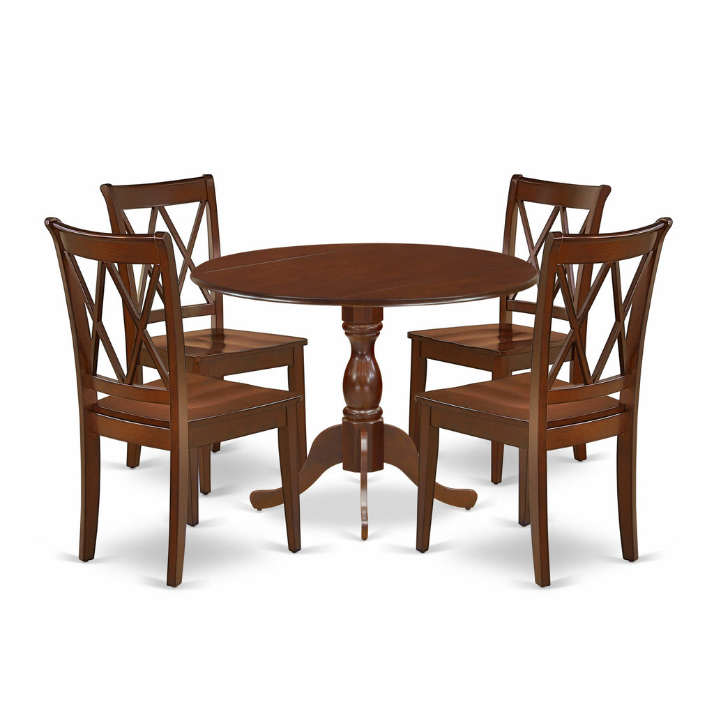 DMCL5-YK9-O 5 Piece Mahogany Dining Ensemble Round Table with Drop Leaf & 4 Chairs, 42