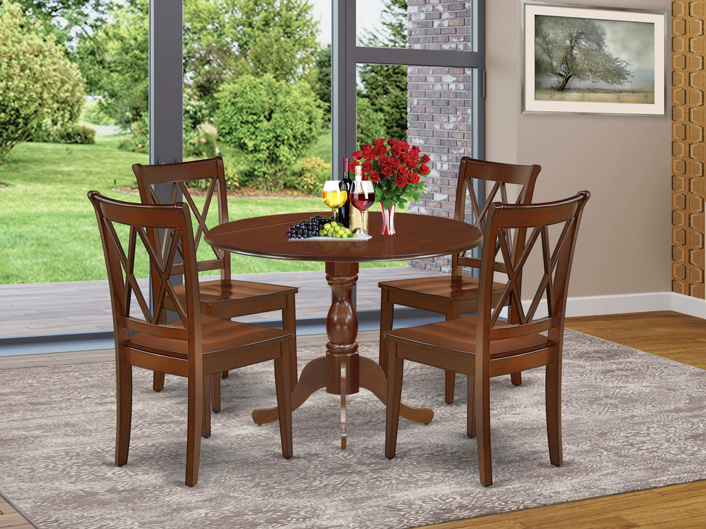 DMCL5-YK9-O 5 Piece Mahogany Dining Ensemble Round Table with Drop Leaf & 4 Chairs, 42