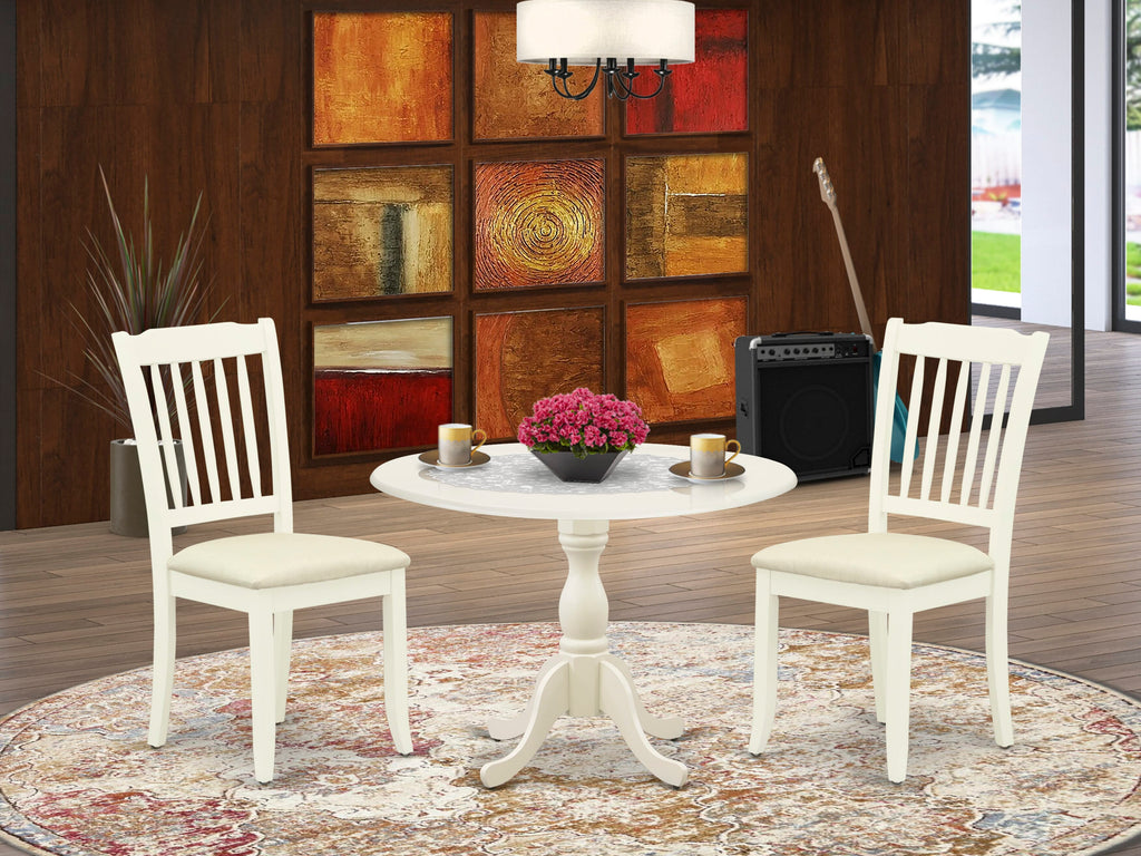 Essentials Dining Trio DMDA3-LV1-N 3-Piece Set with Round Drop-leaf and Linen-upholstered Seats 42x42