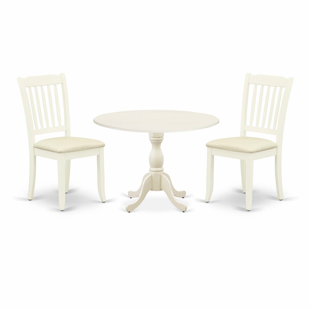 Essentials Dining Trio DMDA3-LV1-N 3-Piece Set with Round Drop-leaf and Linen-upholstered Seats 42x42