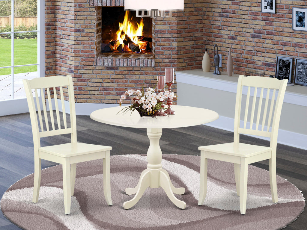 DMDA3-WKM-W Cozy 3-Piece Dropleaf Dining Set for Intimate Spaces Featuring a Charming Table and 2 Natural Wood Chairs, 42x42 Inch, Soft White Finish