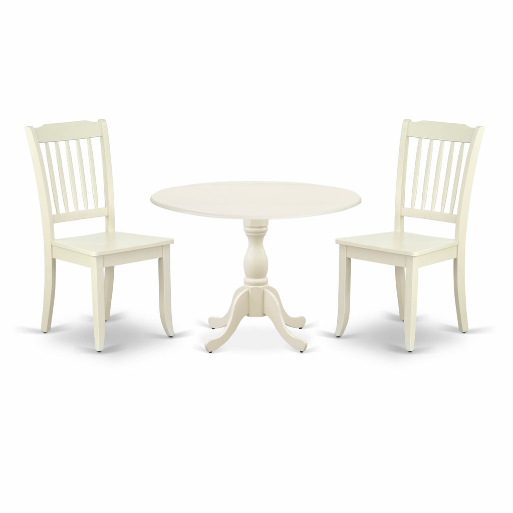 DMDA3-WKM-W Cozy 3-Piece Dropleaf Dining Set for Intimate Spaces Featuring a Charming Table and 2 Natural Wood Chairs, 42x42 Inch, Soft White Finish