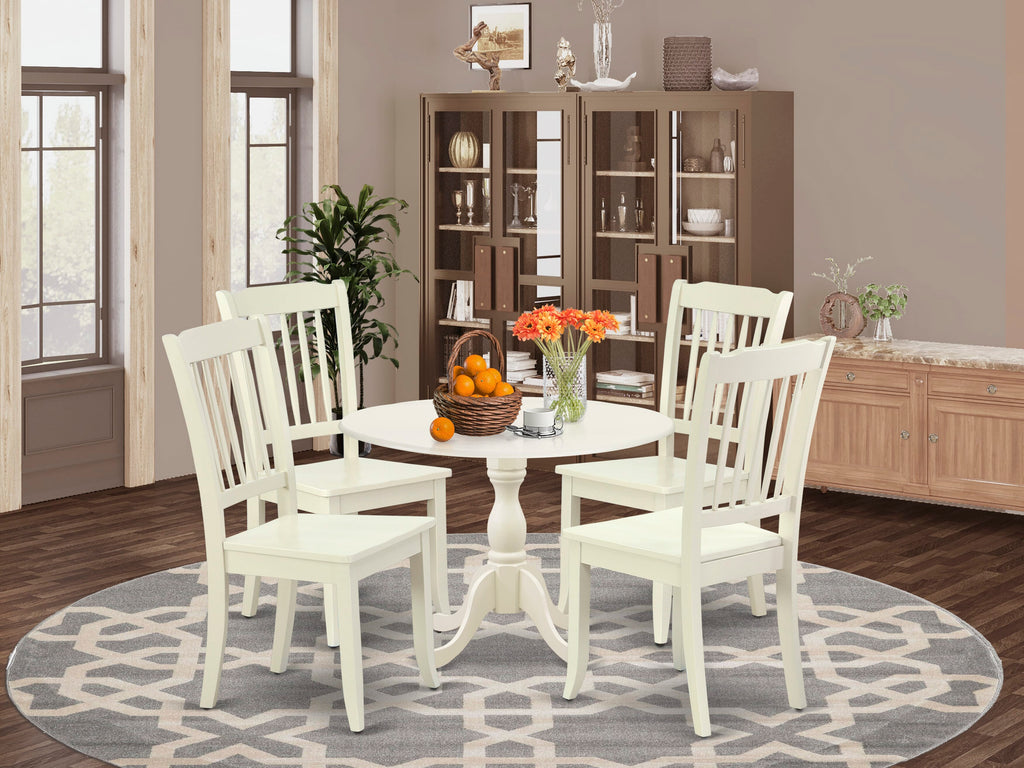 DMDA5-B0O-O Elegant 5-Piece Dropleaf Dining Set with Round Table and 4 Chairs, 42 Linen White Finish