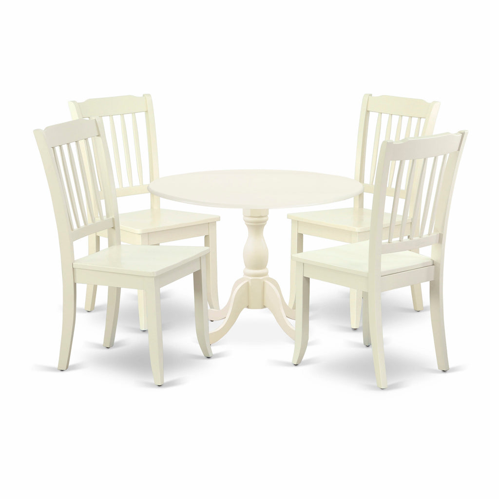 DMDA5-B0O-O Elegant 5-Piece Dropleaf Dining Set with Round Table and 4 Chairs, 42 Linen White Finish