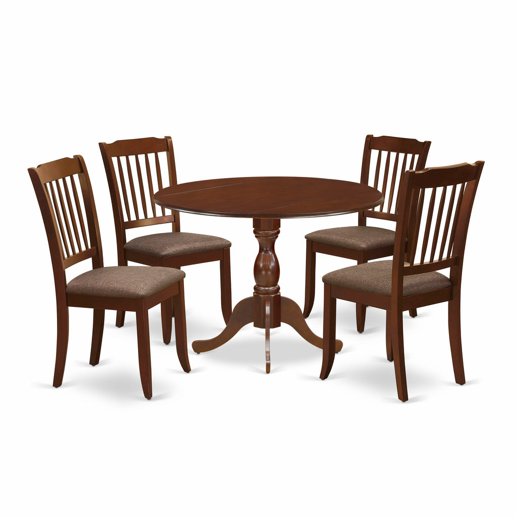 DMDA5-HQB-Q Dining Set with Dropleaf Table and Fabric Chairs, 42 Square, Mahogany - 5 Piece Ensemble