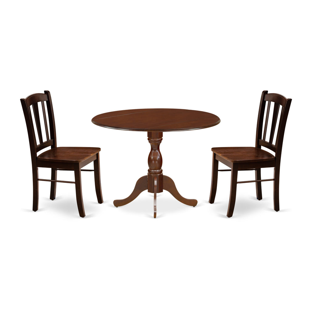 DMDL3-XW5-X Mahogany Dropleaf Round Dining Table Set with Chairs, 3 Piece, 42x42