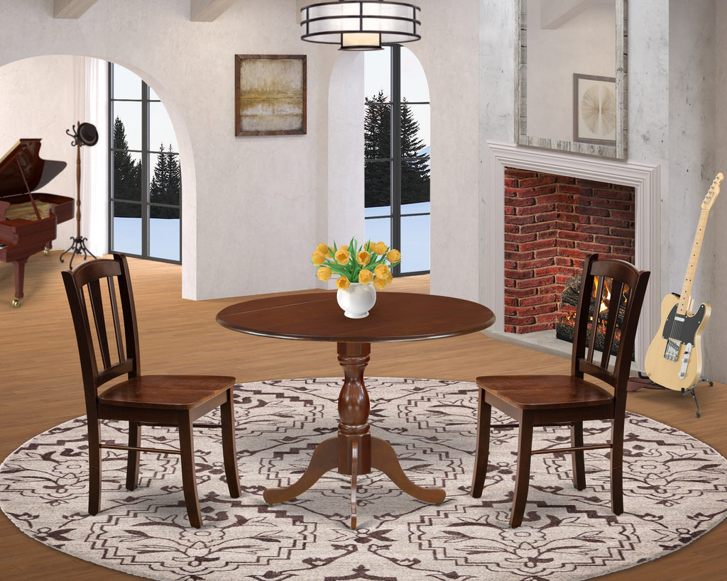 DMDL3-XW5-X Mahogany Dropleaf Round Dining Table Set with Chairs, 3 Piece, 42x42