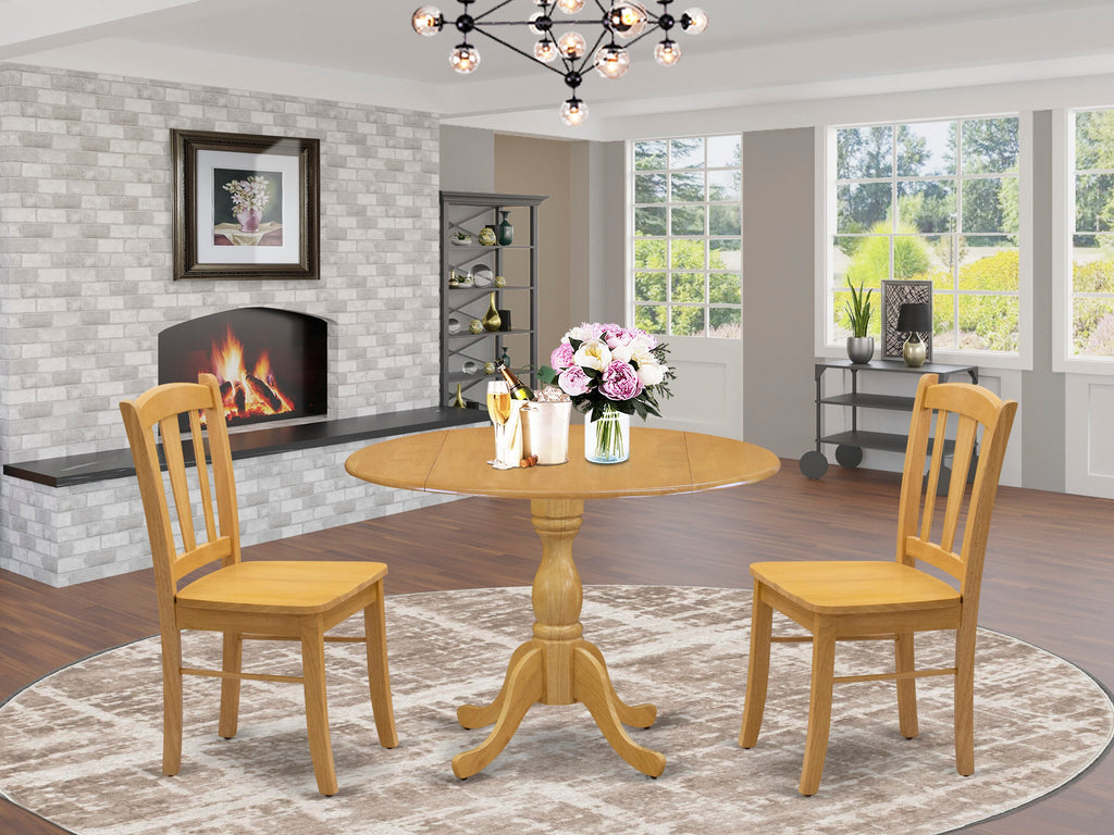 DMDL3-4MB-5 3Pc Set 42 Round Dining Table & Two Chairs in Classic Oak Tone for Elegant Dining Spaces