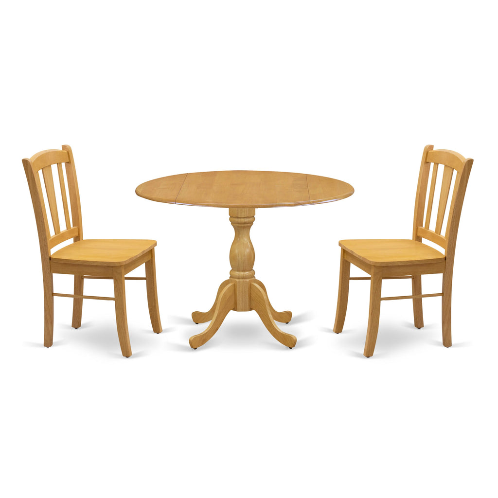 DMDL3-4MB-5 3Pc Set 42 Round Dining Table & Two Chairs in Classic Oak Tone for Elegant Dining Spaces