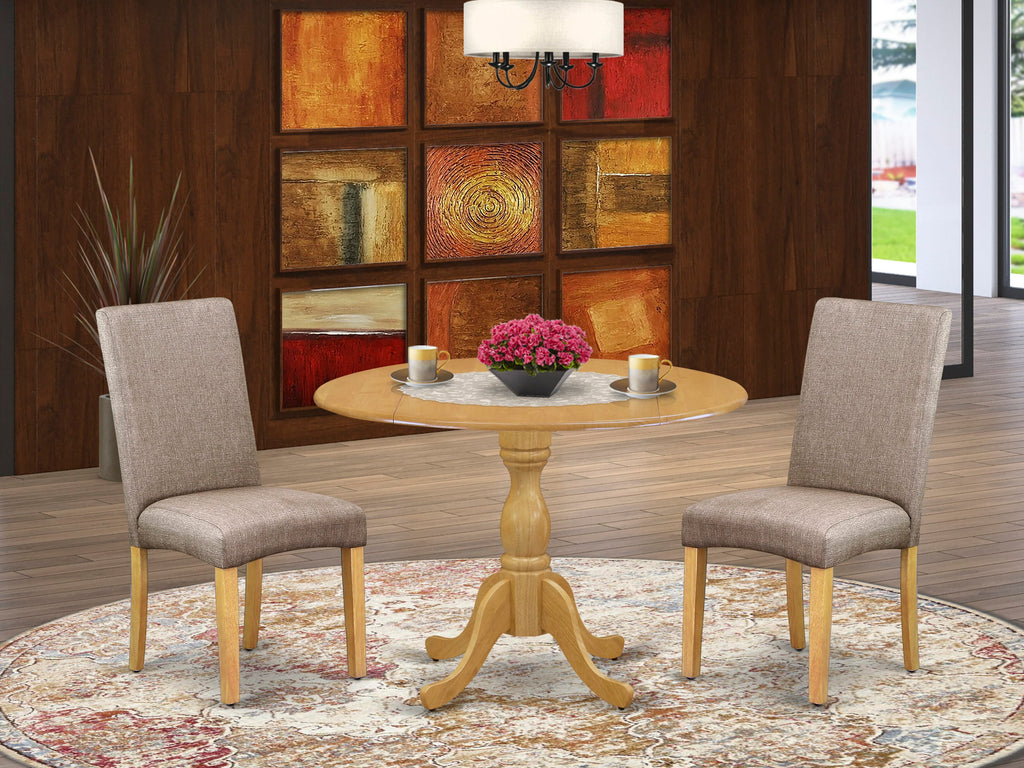 3-Piece Dining Set with Drop Leaf Table and Dark Khaki Parson Chairs, 42 Oak DMDR3-L29-TD