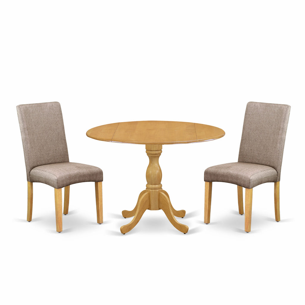 3-Piece Dining Set with Drop Leaf Table and Dark Khaki Parson Chairs, 42 Oak DMDR3-L29-TD
