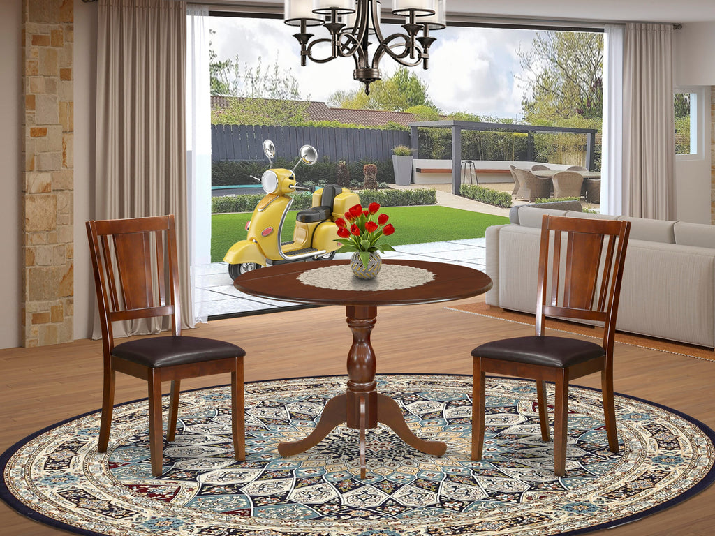DMDU3-X4T-S Marvel Set 3-Piece Mahogany Dropleaf Table with Cozy Linen Chairs for Dining