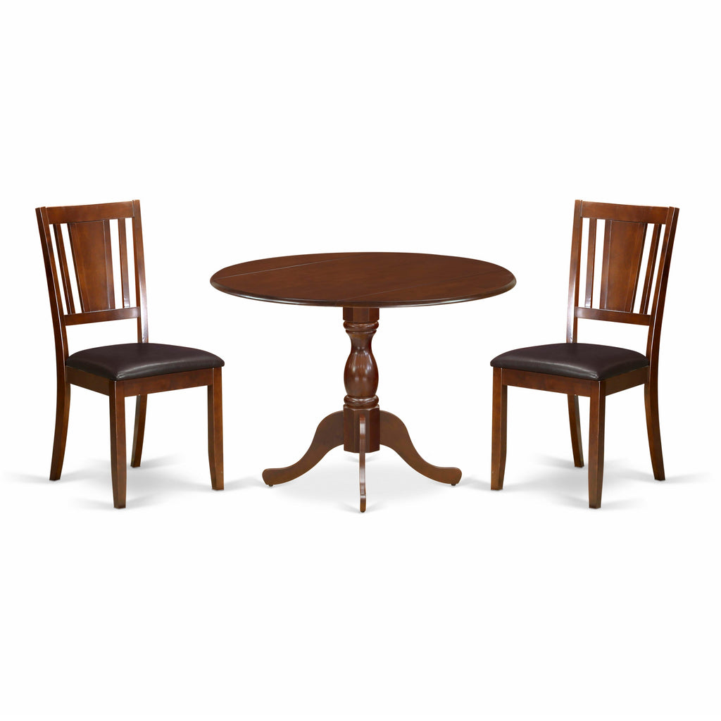 DMDU3-X4T-S Marvel Set 3-Piece Mahogany Dropleaf Table with Cozy Linen Chairs for Dining
