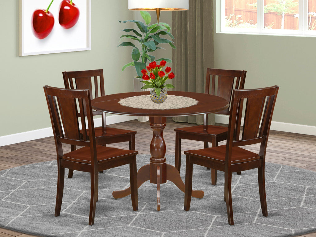 DMDU5-5XO-N 5-Piece Mahogany Dining Ensemble with Round Dropleaf Table & 4 Chairs, 42x42