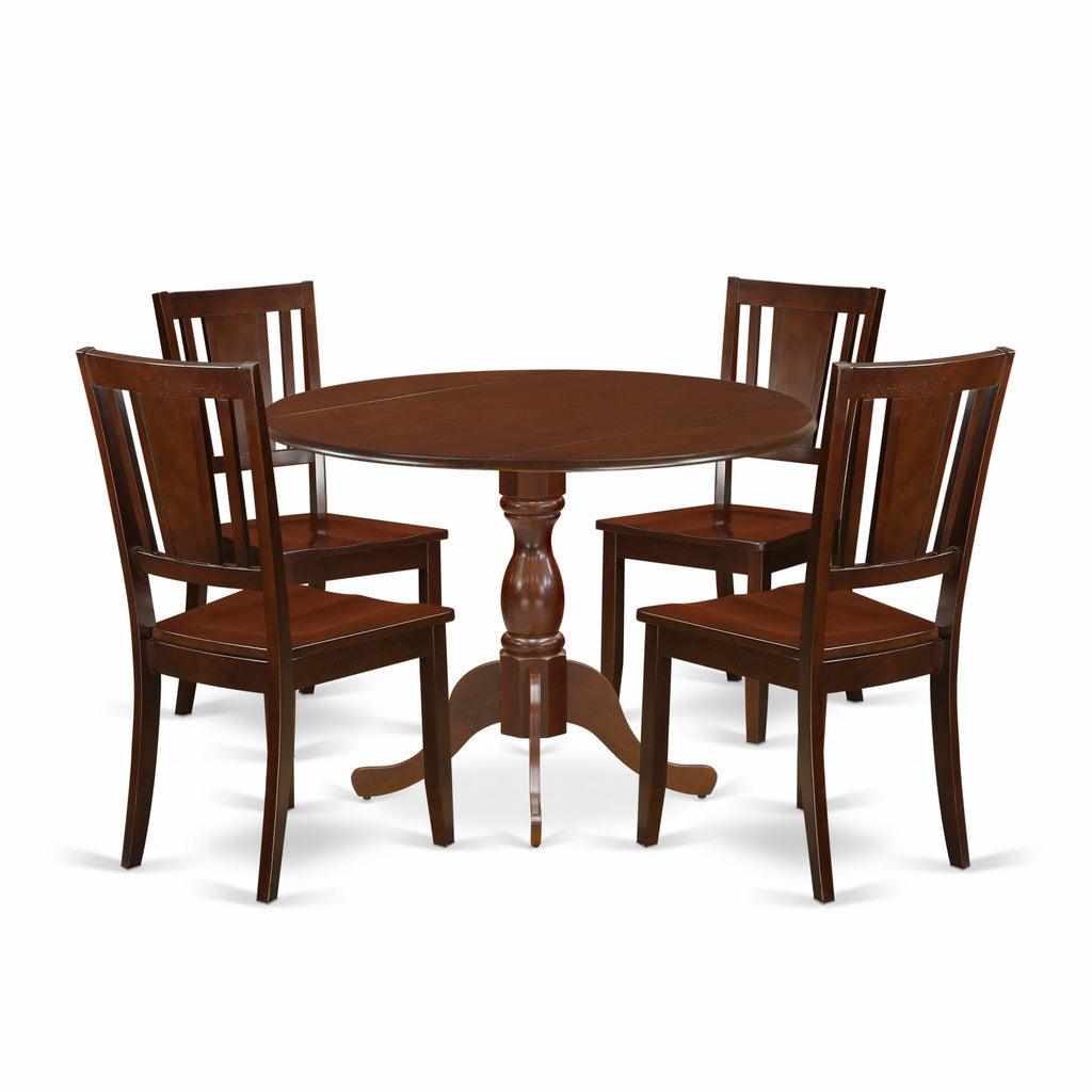 DMDU5-5XO-N 5-Piece Mahogany Dining Ensemble with Round Dropleaf Table & 4 Chairs, 42x42