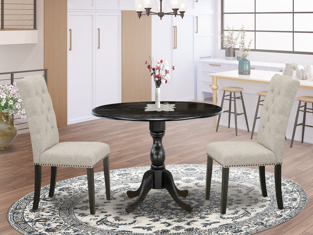Stylish Dining Set DMEL3-HPS-RC Round Table with Dropleaf & 2 Comfy Chairs for Compact Spots, 42'' Wirebrushed Finish