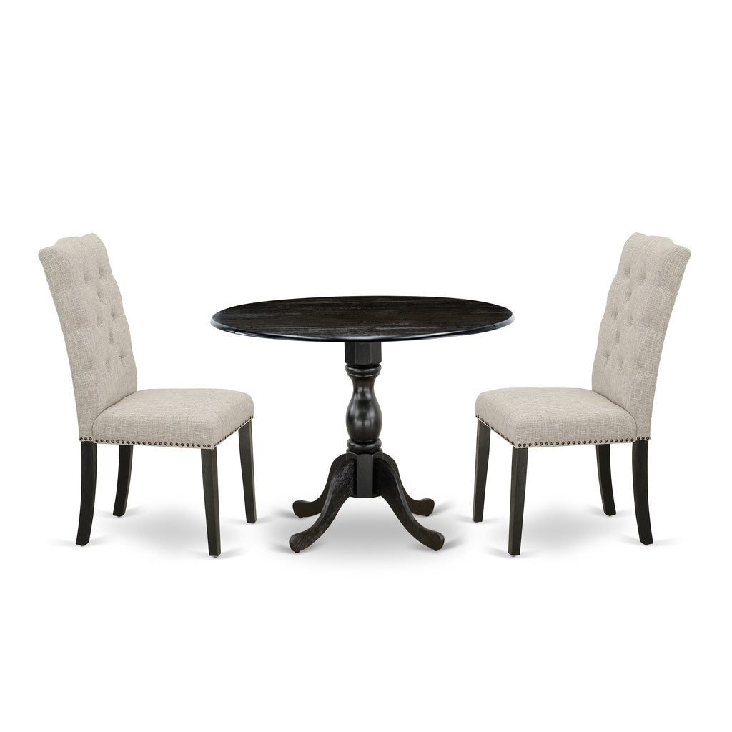 Stylish Dining Set DMEL3-HPS-RC Round Table with Dropleaf & 2 Comfy Chairs for Compact Spots, 42'' Wirebrushed Finish