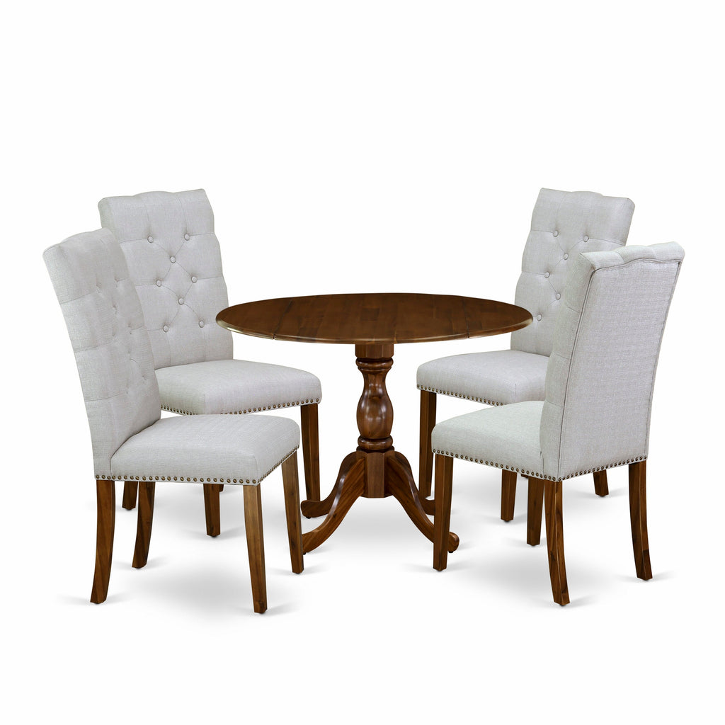 DMEL5-Z6A-0W 5-Piece Room Dining Set with 42-Inch Round Table & 4 Chairs in Warm Walnut