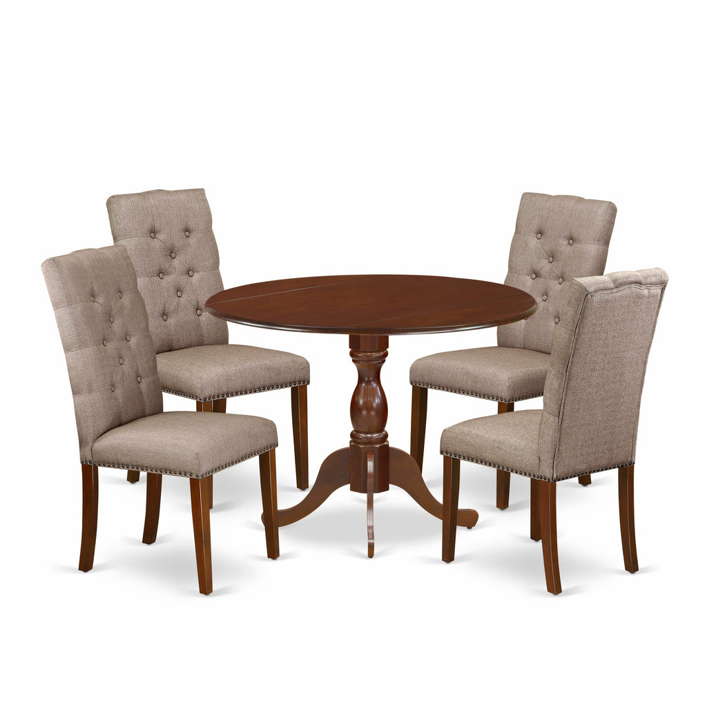 DMEL5-H3Q-OQ 5-Set Dining Bundle for Four Round Drop-Leaf Table with 4 Khaki Parsons Chairs