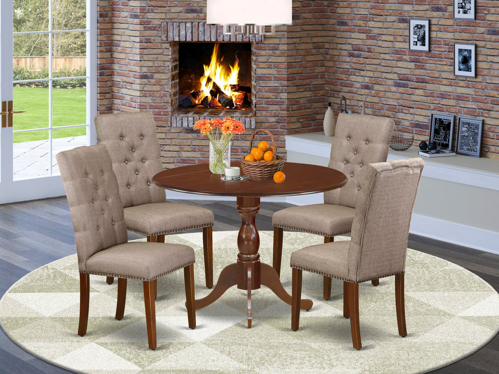 DMEL5-H3Q-OQ 5-Set Dining Bundle for Four Round Drop-Leaf Table with 4 Khaki Parsons Chairs