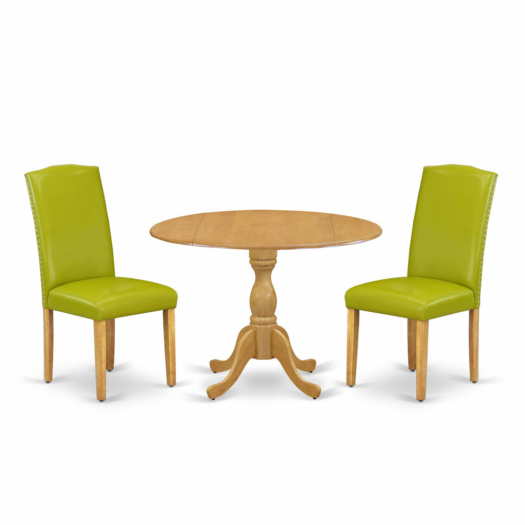 DMEN3-LX5-HT Compact 3-Piece Set with Round Table & Dropleaf - Autumn Green Chairs for Cozy Dining