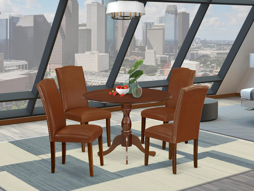 DMEN5-BOL-KK 5 Piece Dining Ensemble with Rounded Table and Faux Leather Chairs, Distinct Finish