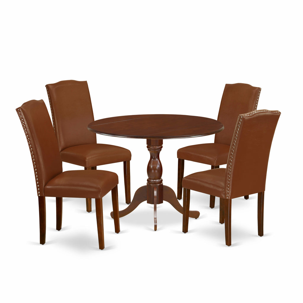 DMEN5-BOL-KK 5 Piece Dining Ensemble with Rounded Table and Faux Leather Chairs, Distinct Finish