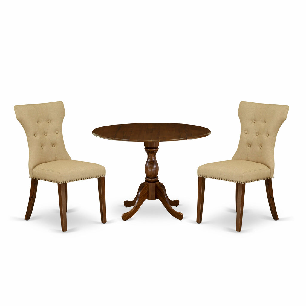 DMGA3-6SI-JO Compact 3-Piece Dining Set with Round Dropleaf Table & 2 Parsons Chairs in Warm Walnut Finish for Cozy Spots