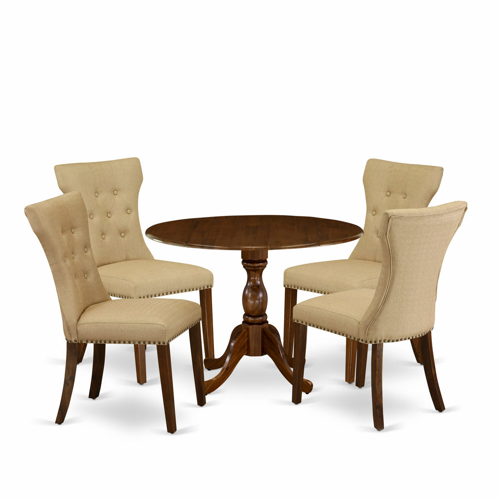 DMGA5-CE1-WF 5-Piece Dining Set with 42 Circular Table & 4 Stylish Parsons Seats in Rustic Walnut