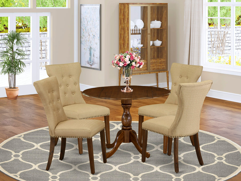 DMGA5-CE1-WF 5-Piece Dining Set with 42 Circular Table & 4 Stylish Parsons Seats in Rustic Walnut
