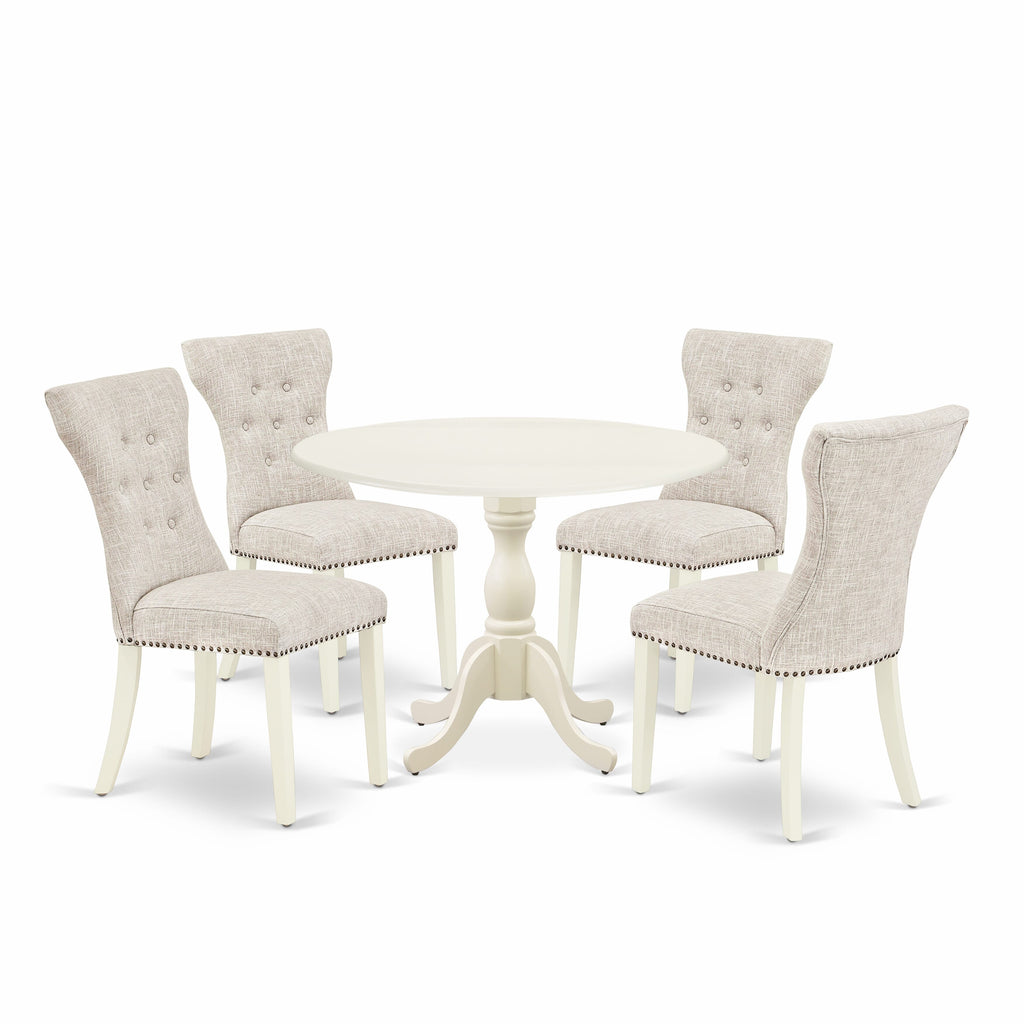 DMGA5-5CY-HL 5-Piece Modern Dining Set with Round Table & Parsons Chairs in Doeskin Linen White