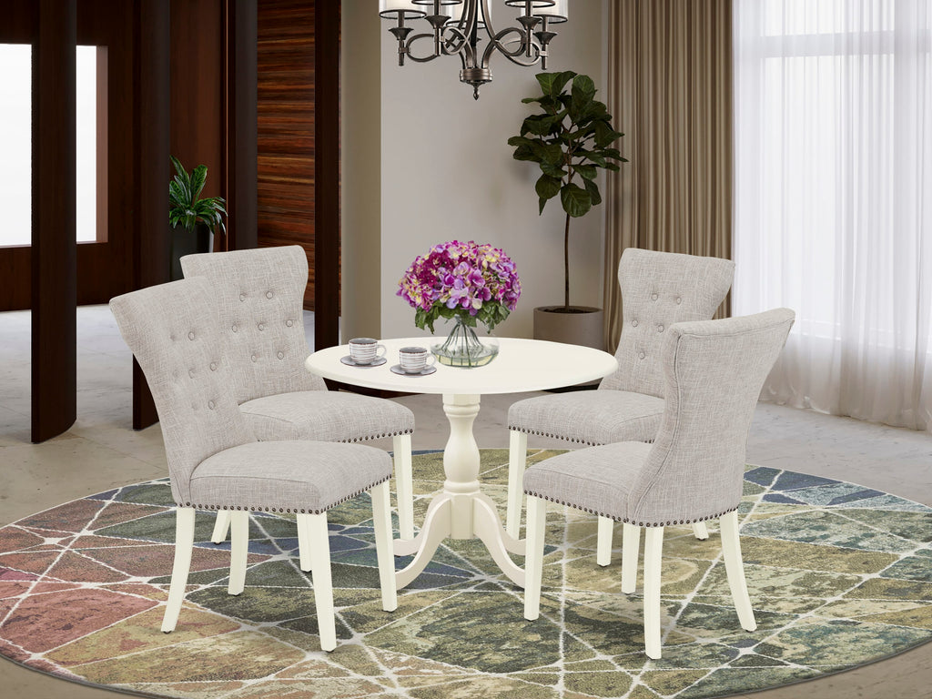 DMGA5-5CY-HL 5-Piece Modern Dining Set with Round Table & Parsons Chairs in Doeskin Linen White