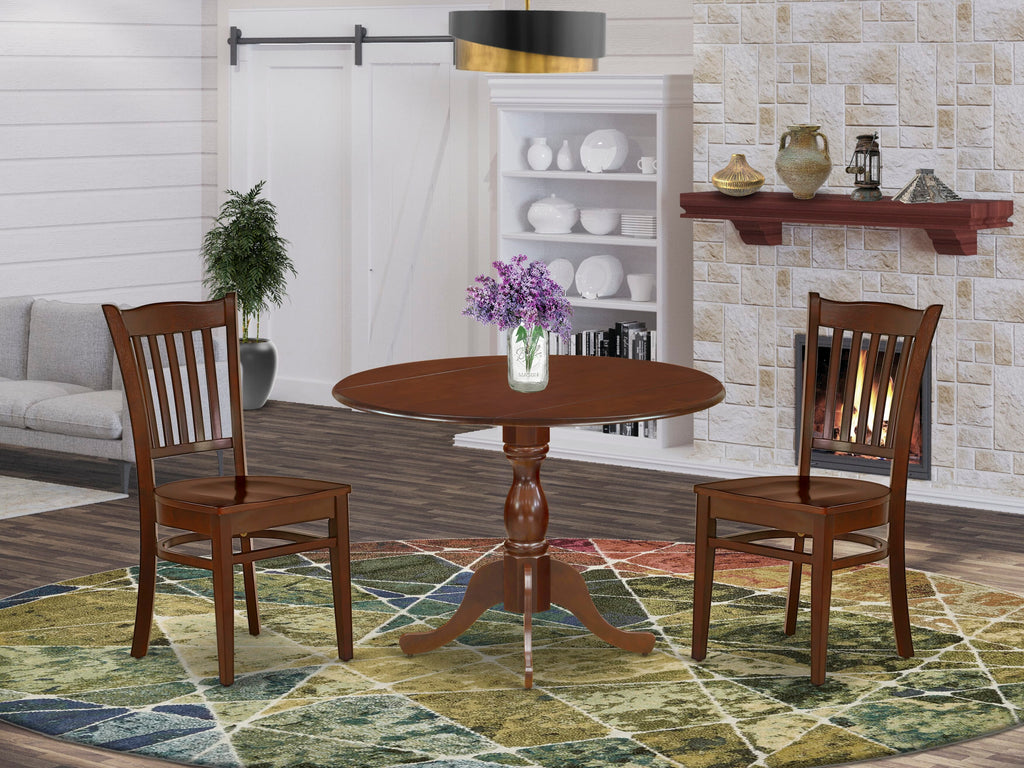 DMGR3-33Y-J Round Kitchen Table Set with Dropleaf & 2 Chairs, 42 Mahogany 3-Piece for Cozy Spaces