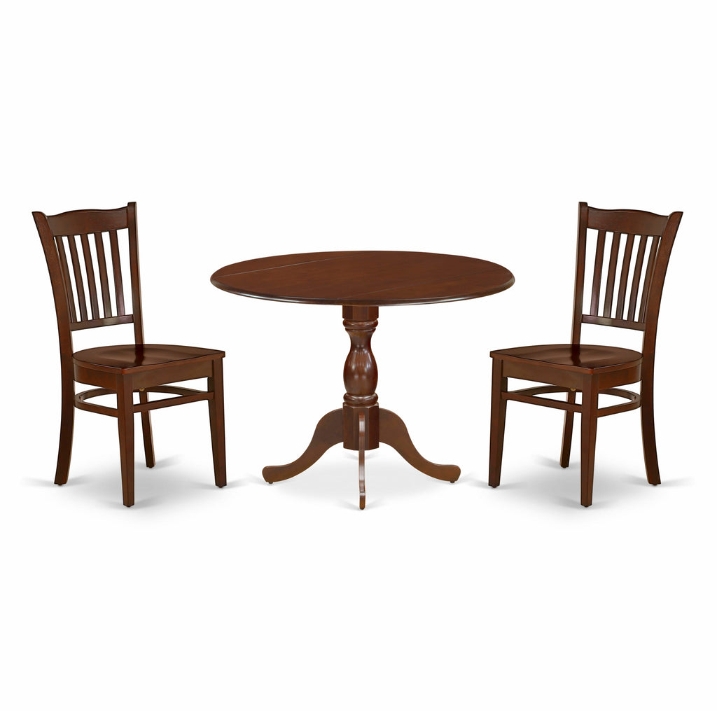 DMGR3-33Y-J Round Kitchen Table Set with Dropleaf & 2 Chairs, 42 Mahogany 3-Piece for Cozy Spaces