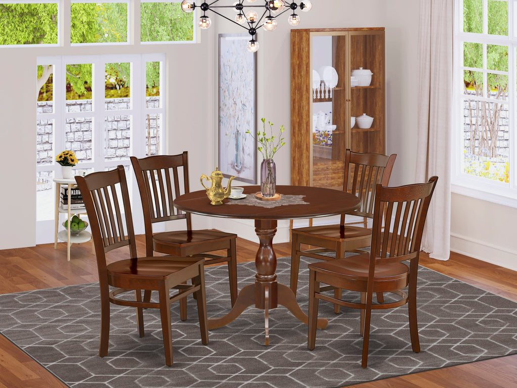 DMGR5-6LT-I Elegant Dining Set with Dropleaf Round Table & 4 Chairs, Mahogany 42