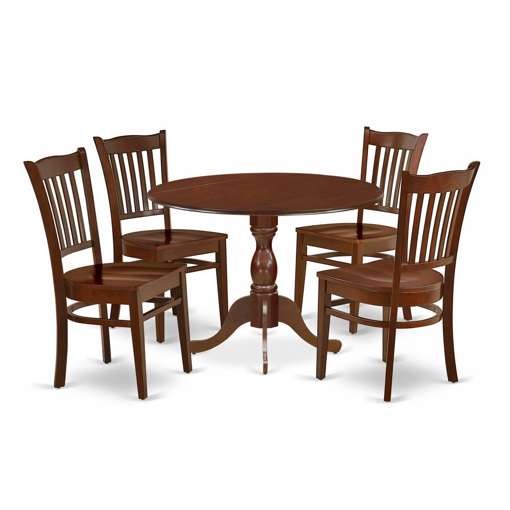 DMGR5-6LT-I Elegant Dining Set with Dropleaf Round Table & 4 Chairs, Mahogany 42