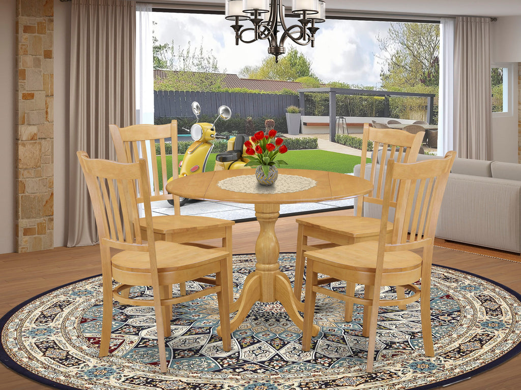 DMGR5-BPW-P 5 Piece Contemporary Dining Set with Circular Wooden Table & 4 Chairs, 42x42 Inch, Oak Finish