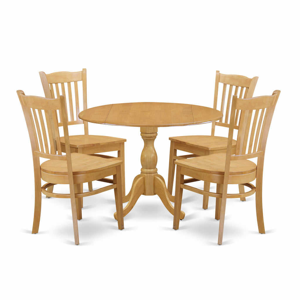 DMGR5-BPW-P 5 Piece Contemporary Dining Set with Circular Wooden Table & 4 Chairs, 42x42 Inch, Oak Finish