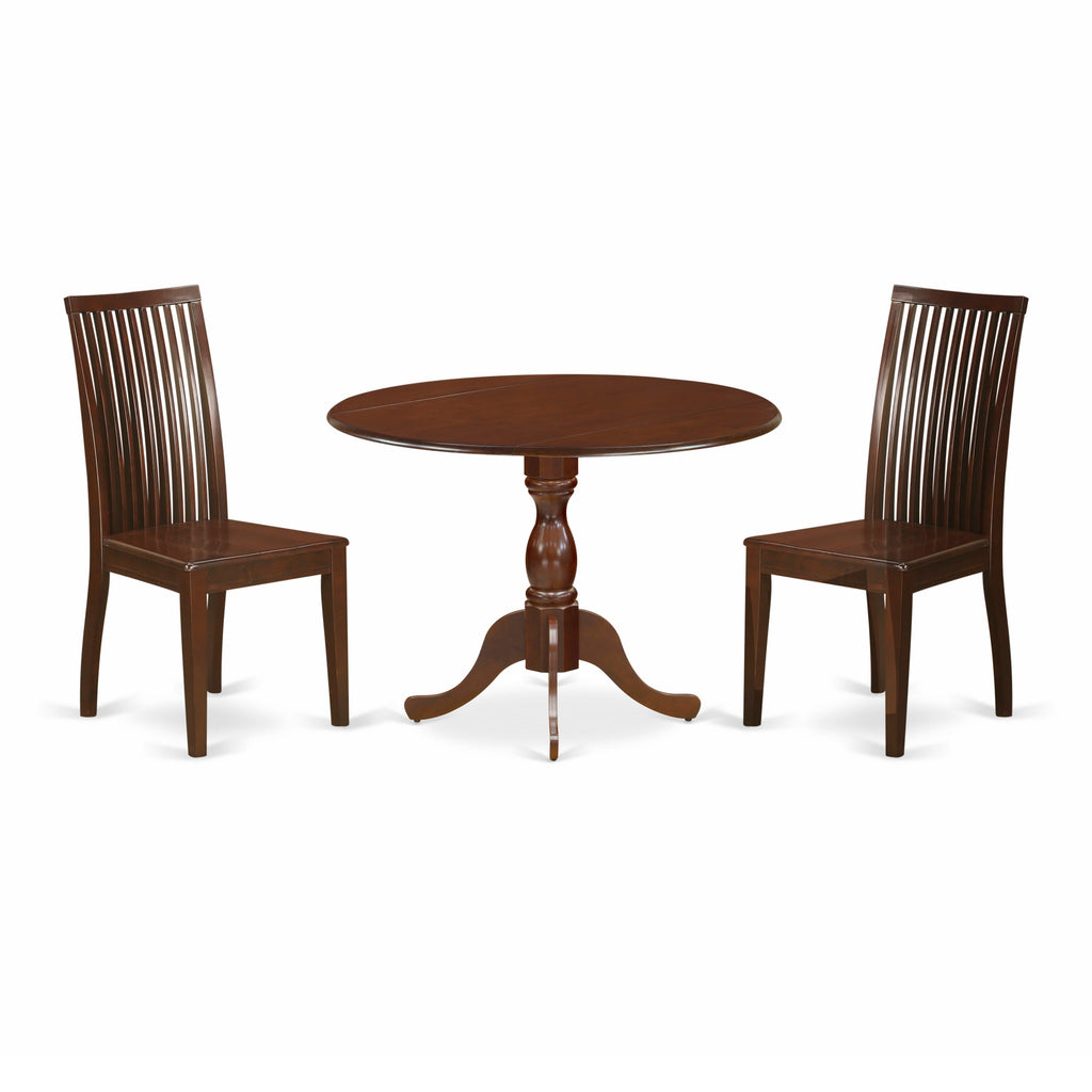 DMIP3-FSR-8 Dining Ensemble 3-Piece Mahogany Set with Foldable Round Table and Two Chairs