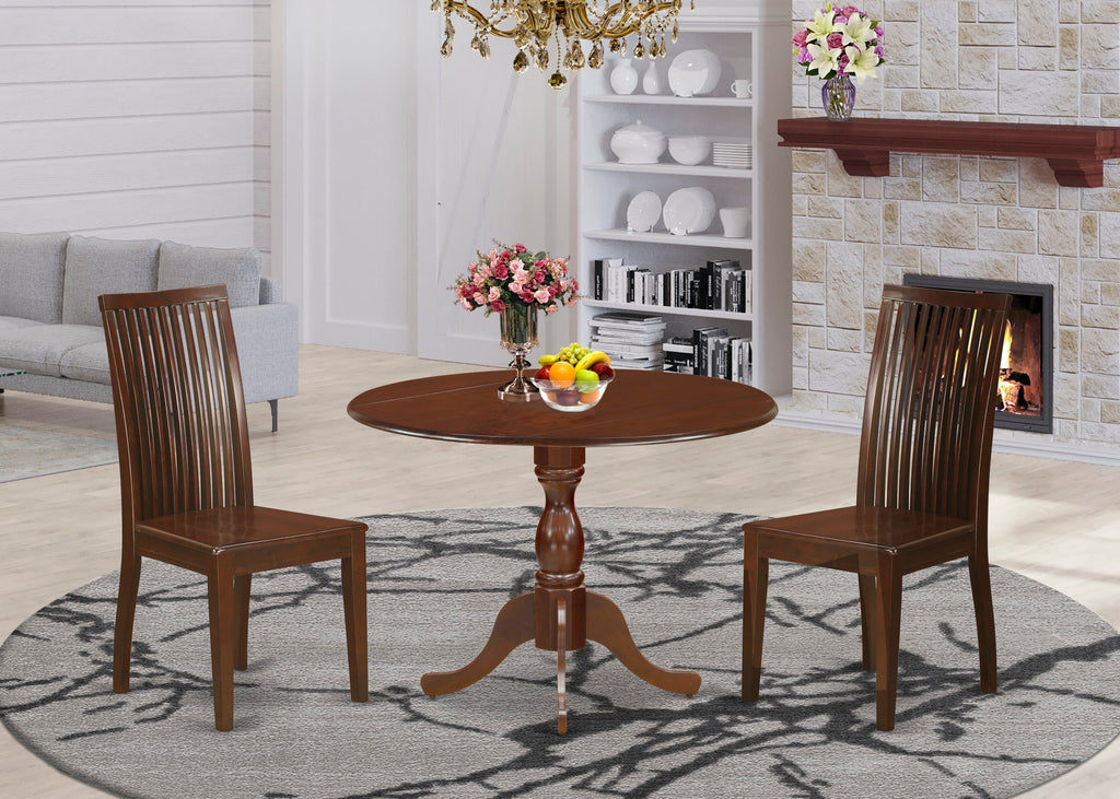 DMIP3-FSR-8 Dining Ensemble 3-Piece Mahogany Set with Foldable Round Table and Two Chairs