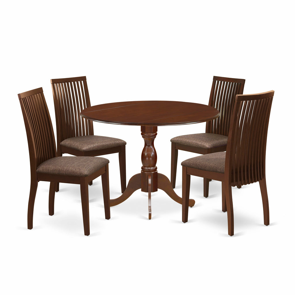 DMIP5-MQD-T Elegant 5-Piece Dining Set with Dropleaf Table and 4 Upholstered Chairs in Mahogany Finish, 42 by 42