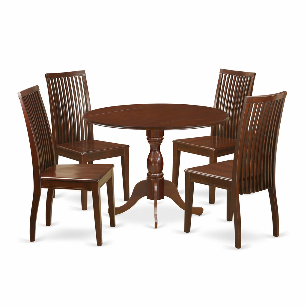 DMIP5-CKV-V 5-Pc Dining Set with Dropleaf Table and 4 Chairs, 42 Round, Mahogany Finish